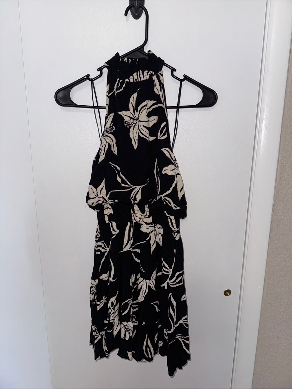 Angie Black One-Shoulder Dress with Cream Floral Print